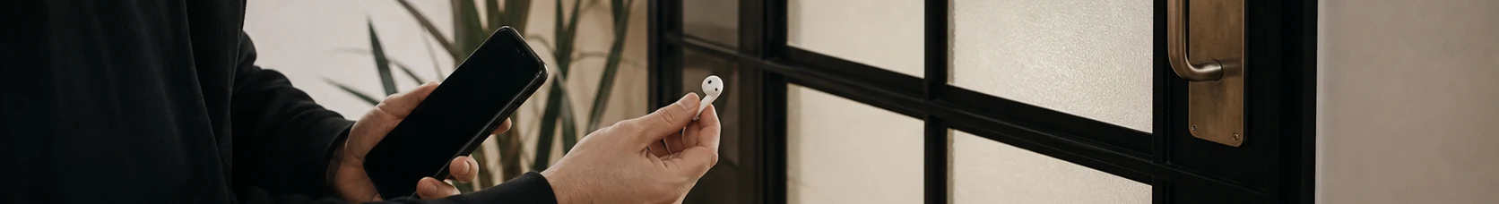 Phone and earbud ready outside a therapy room door